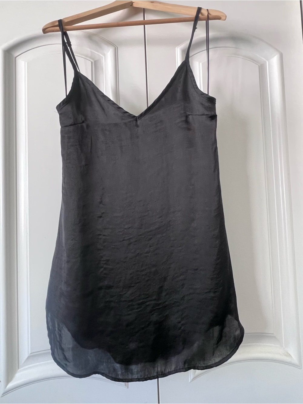 Black Satin Slip Mini Dress - V-Neck Spaghetti Straps